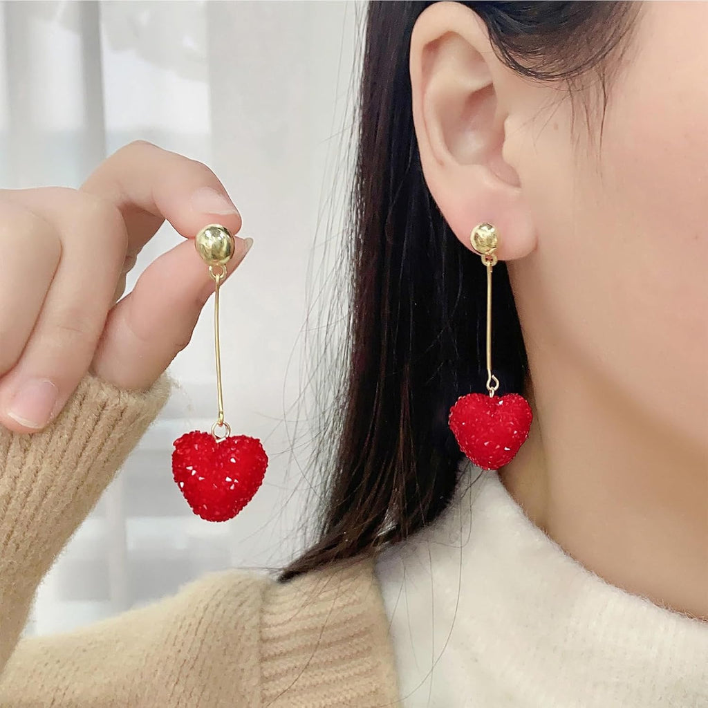 Valentines Outfits for Women Valentines Earrings Heart Earrings for Women Sparkling Red Heart Rhinestone Dangle Earring Valentine'S Day Gifts for Her Valentine Jewelry Accessories