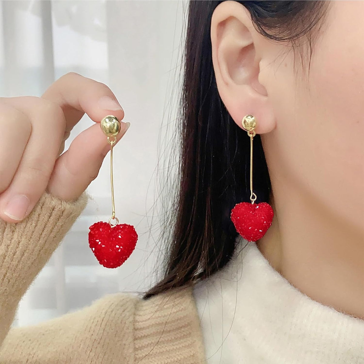 Valentines Outfits for Women Valentines Earrings Heart Earrings for Women Sparkling Red Heart Rhinestone Dangle Earring Valentine'S Day Gifts for Her Valentine Jewelry Accessories