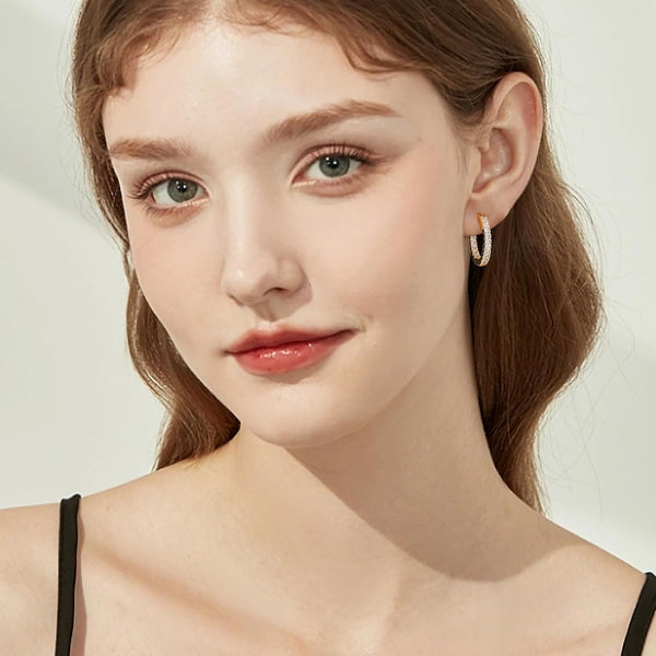 14K Gold Plated Hoop Earrings for Women, CZ Hoop Earrings