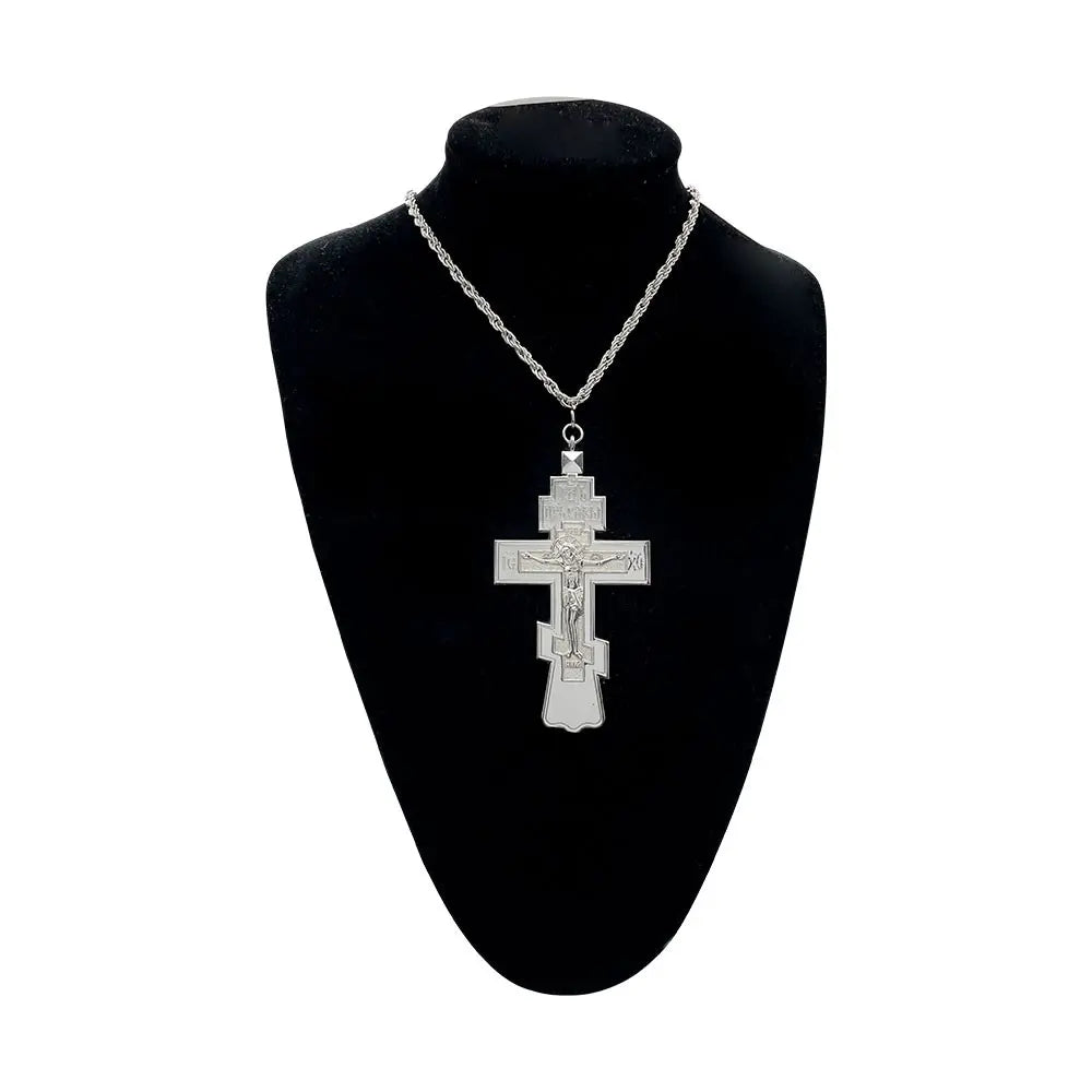 Eastern Orthodox Cross Medallion Pendant Design Necklace Chain Necklaces 47" Chain Zinc Alloy Crucifix Religious Jewelry Gift for Men and Women Faith Pendant Necklace