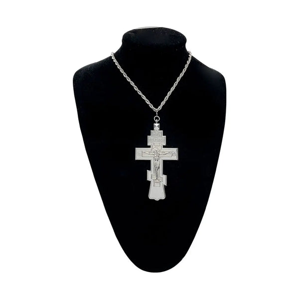 Eastern Orthodox Cross Medallion Pendant Design Necklace Chain Necklaces 47" Chain Zinc Alloy Crucifix Religious Jewelry Gift for Men and Women Faith Pendant Necklace