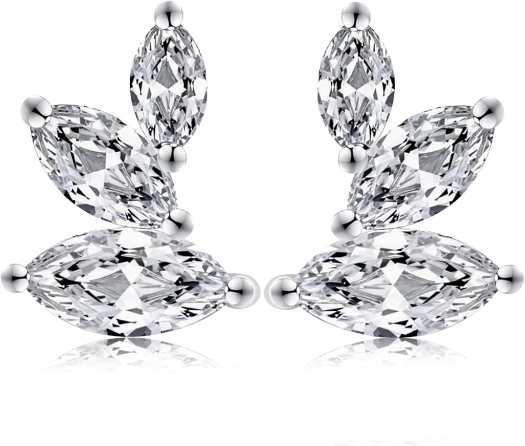 Marquise Moissanite Earrings Angel Wing Studs D Color VVS1 Clear Moissanite Earrings 18K Gold Plated S925 Sterling Silver Friction Back Stud Earrings for Women