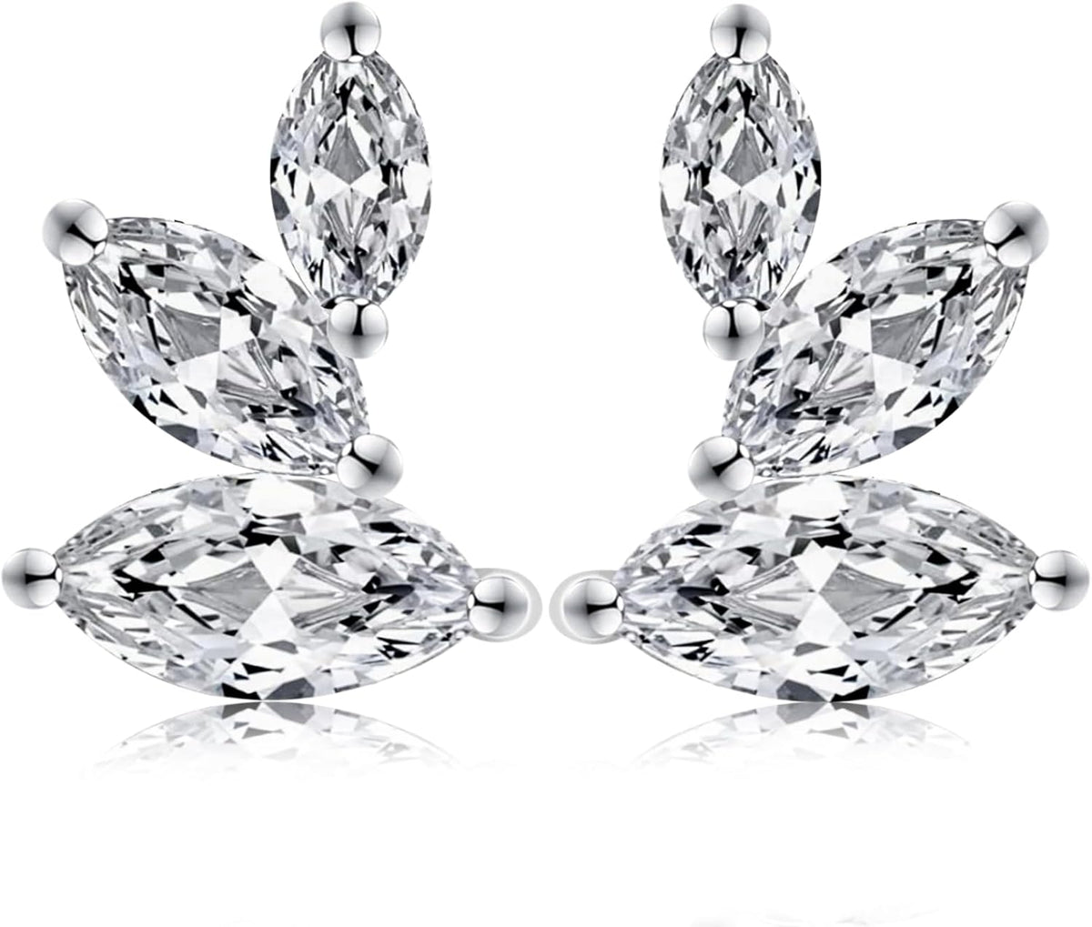 Marquise Moissanite Earrings Angel Wing Studs D Color VVS1 Clear Moissanite Earrings 18K Gold Plated S925 Sterling Silver Friction Back Stud Earrings for Women