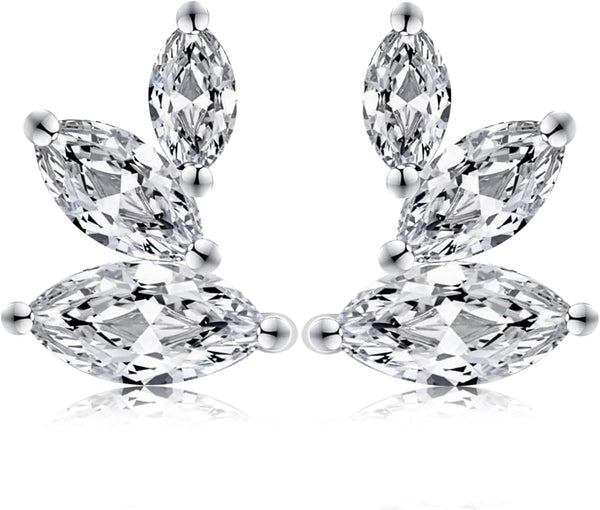 Marquise Moissanite Earrings Angel Wing Studs D Color VVS1 Clear Moissanite Earrings 18K Gold Plated S925 Sterling Silver Friction Back Stud Earrings for Women