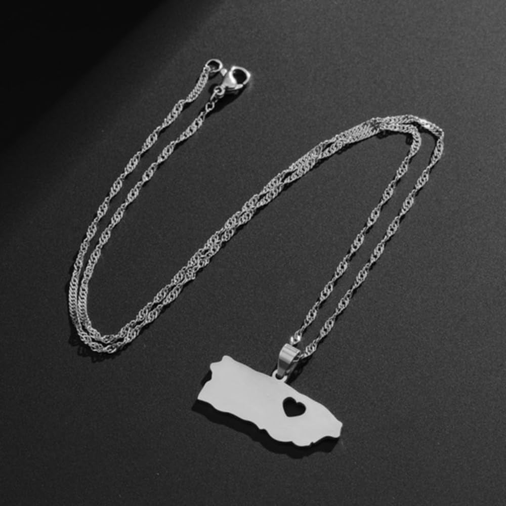 Stainless Steel Puerto Rico Map Pendant PR Puerto Ricans Necklaces for Women