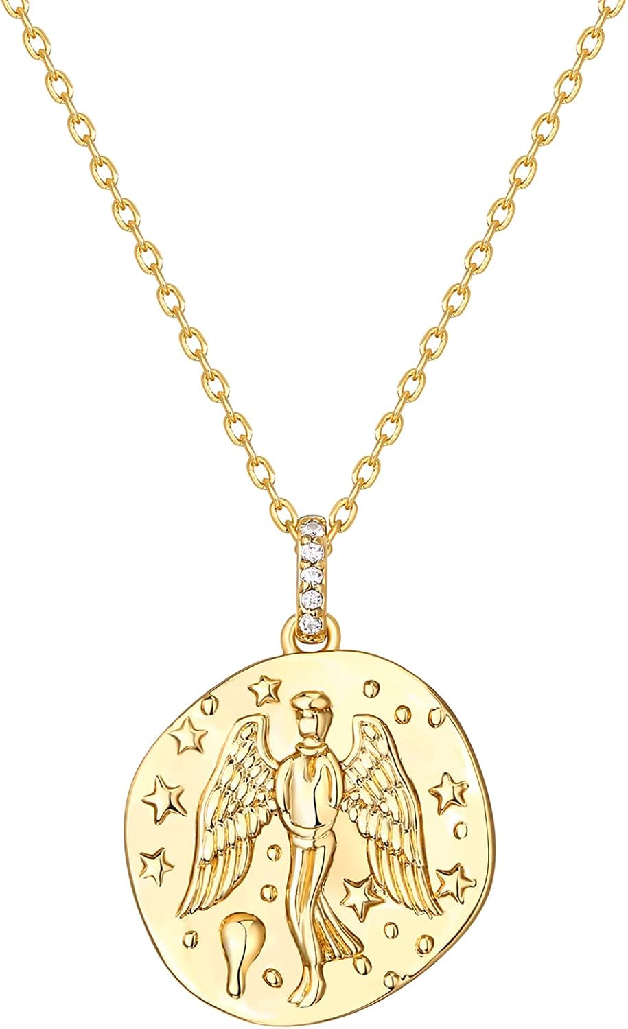 14K Gold Plated Engraved Coin Pendant Necklaces for Women