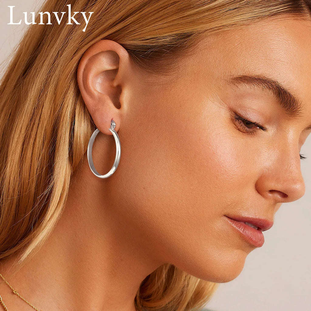 18K White Gold Plated Hoop Earrings for Women Big Chunky S925 Sterling Silver Post Hypoallergenic Earrings Birthday Graduation Jewelry Gifts Teen Her Mom Girlfriend Wife Adults Ideas 50Mm