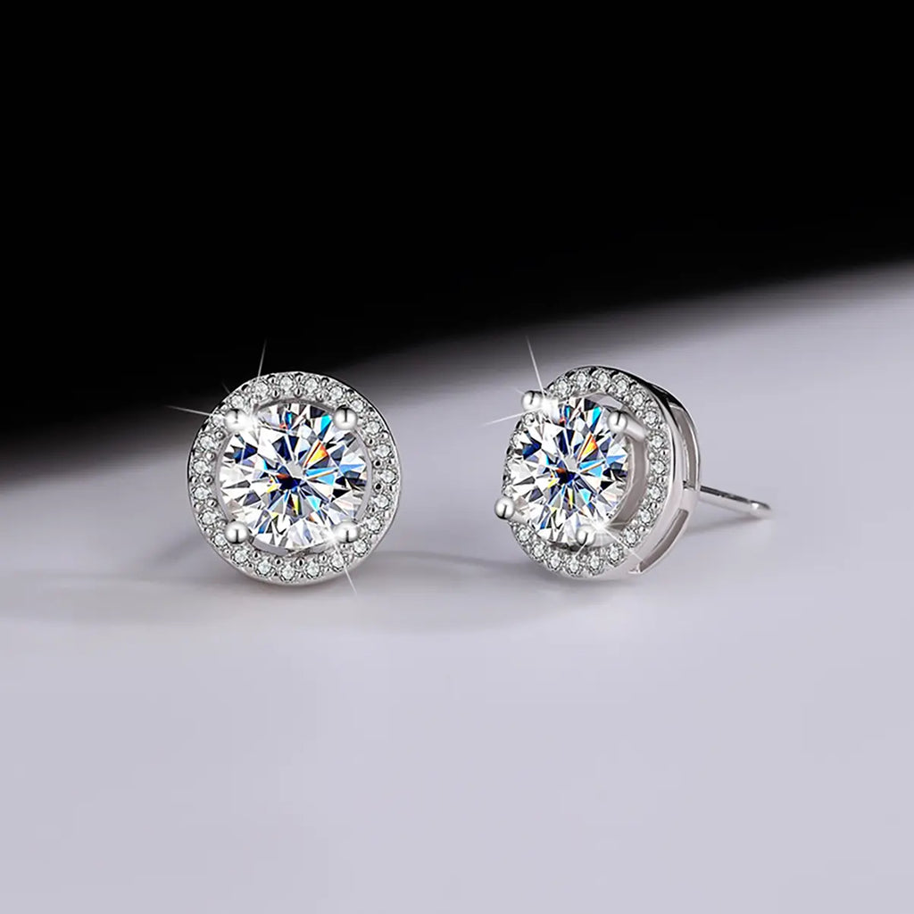 S925 Silver Shining Earrings (2 Pairs) - Unisex Elegant Geometric Jewelry, Hypoallergenic, Round/Square Designs with Moissanite & Zircon Inlays, Ideal for Party & Everyday Wear, Versatile Gift Accessory