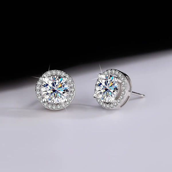 S925 Silver Shining Earrings (2 Pairs) - Unisex Elegant Geometric Jewelry, Hypoallergenic, Round/Square Designs with Moissanite & Zircon Inlays, Ideal for Party & Everyday Wear, Versatile Gift Accessory