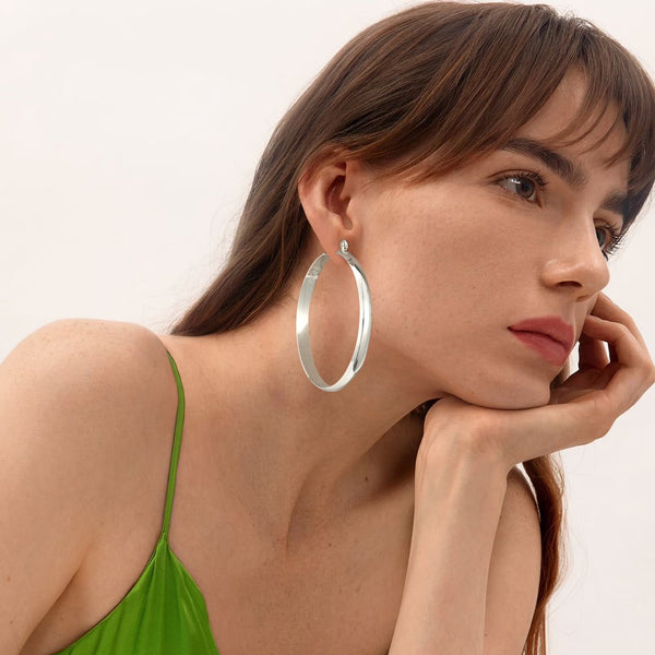 18K White Gold Plated Hoop Earrings for Women Big Chunky S925 Sterling Silver Post Hypoallergenic Earrings Birthday Graduation Jewelry Gifts Teen Her Mom Girlfriend Wife Adults Ideas 50Mm