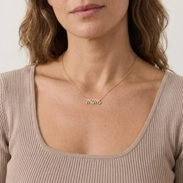 PAVOI 14K Gold Plated Mom Necklace for Women - Mama Pendant Necklaces Gold Jewelry Gift for Mothers Day - Trendy Pendant New Mom Jewelry with Cubic Zirconia, Heart, Bubble Letter