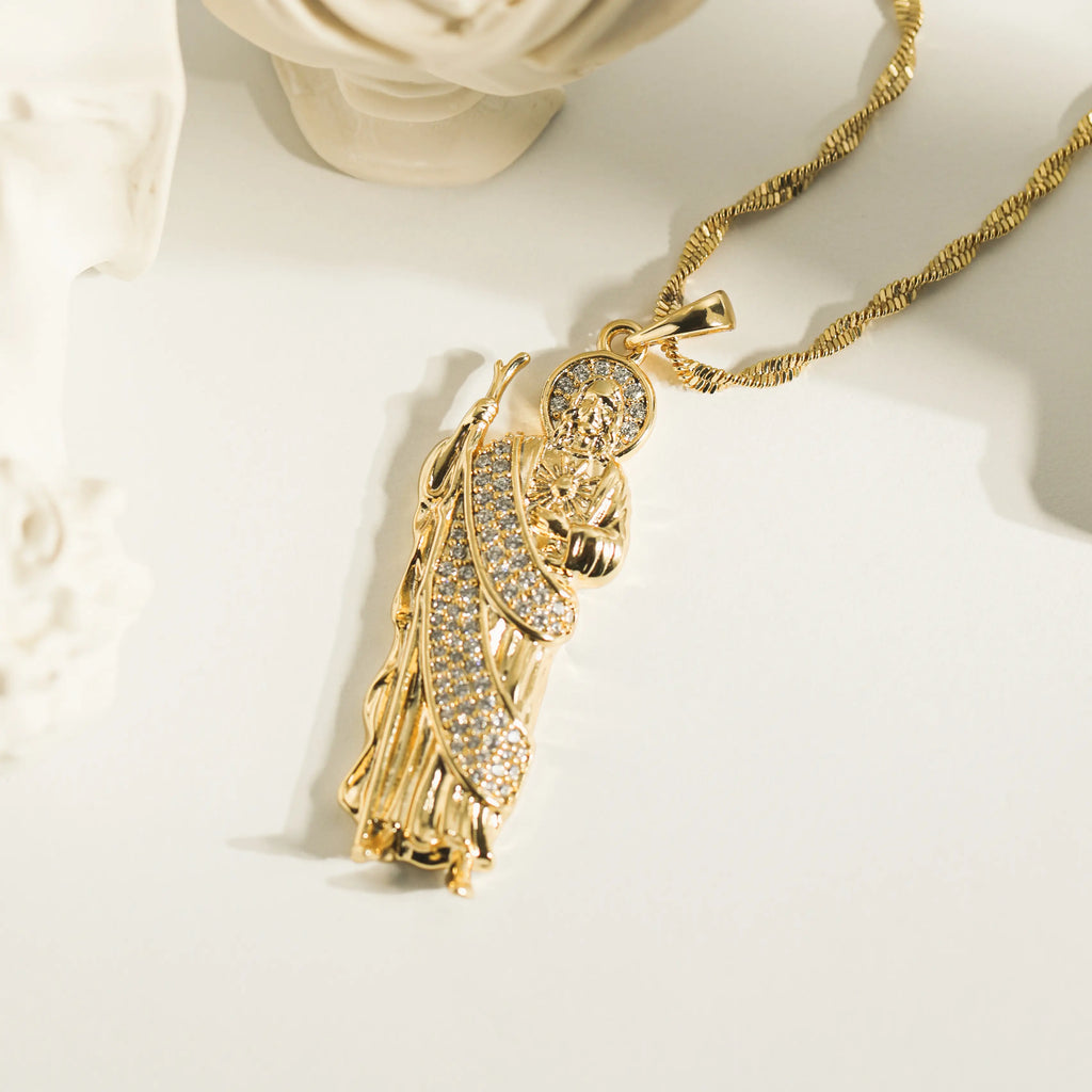 MYTYS San Judas Crystal Pendant Necklace, Gold Chain CZ Cubic Zircon Jewelry, Elegant Gift for Women
