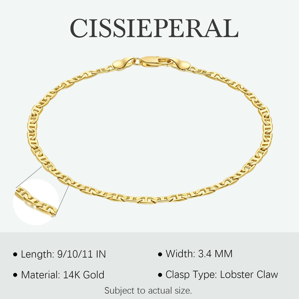 Ankle Bracelets 14K Gold Ankle Bracelets for Women 3.6Mm 9-11”