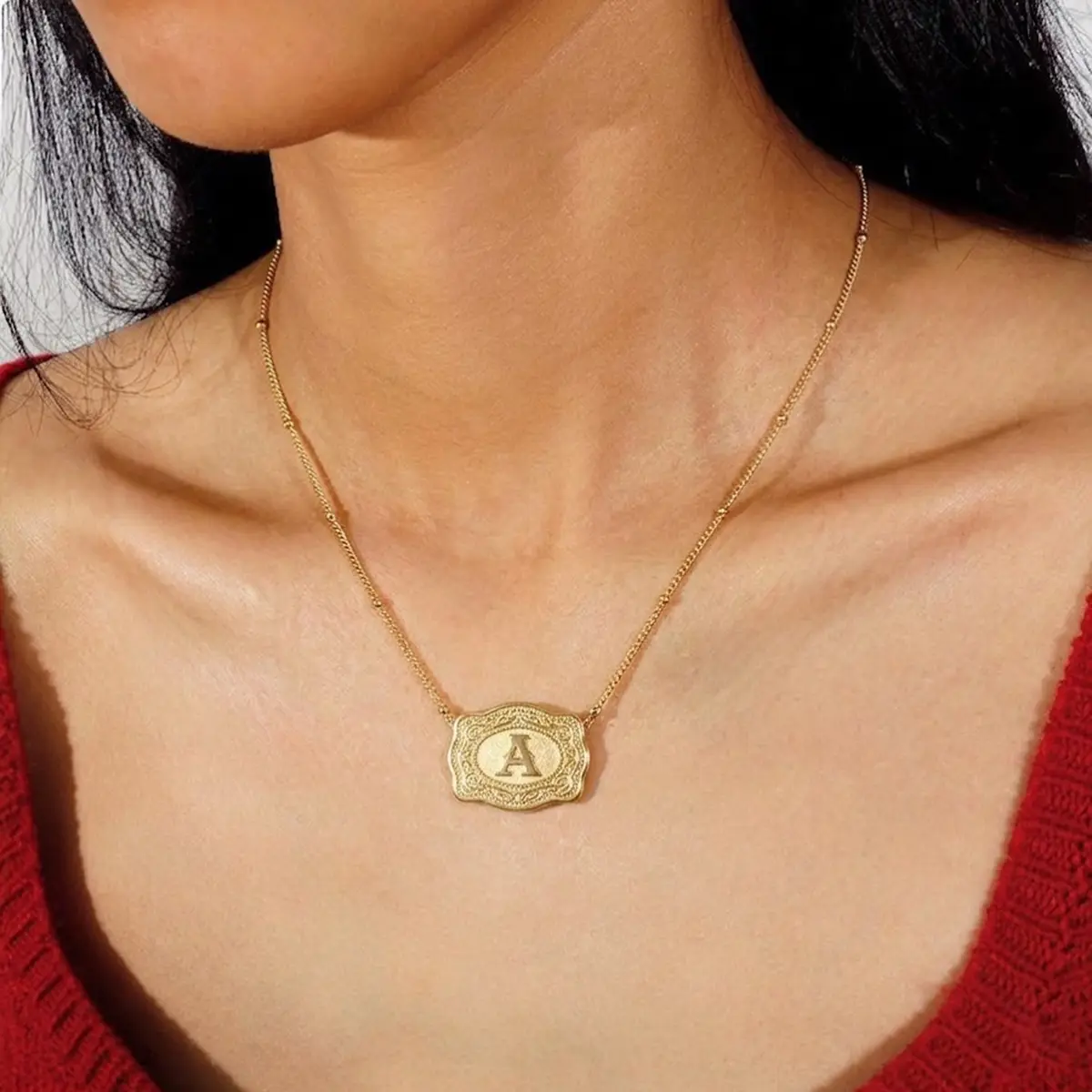 Women'S Vintage Initial Necklace Elegant Adjustable Square Letter Pendant on a Beaded Chain a Perfect Christmas or Valentine'S Day Gift for Her Secondary image