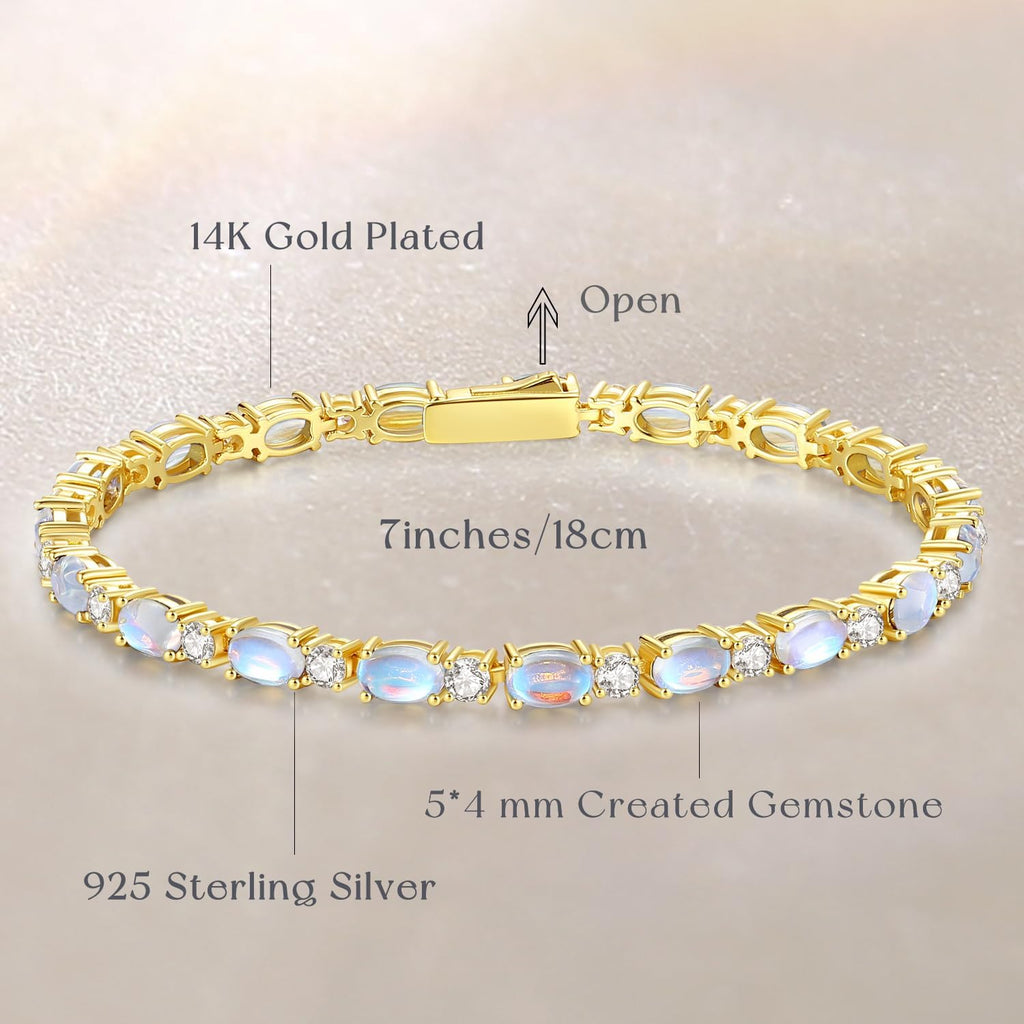 14K Gold Plated Silver Birthstone Tennis Bracelets for Women 7"