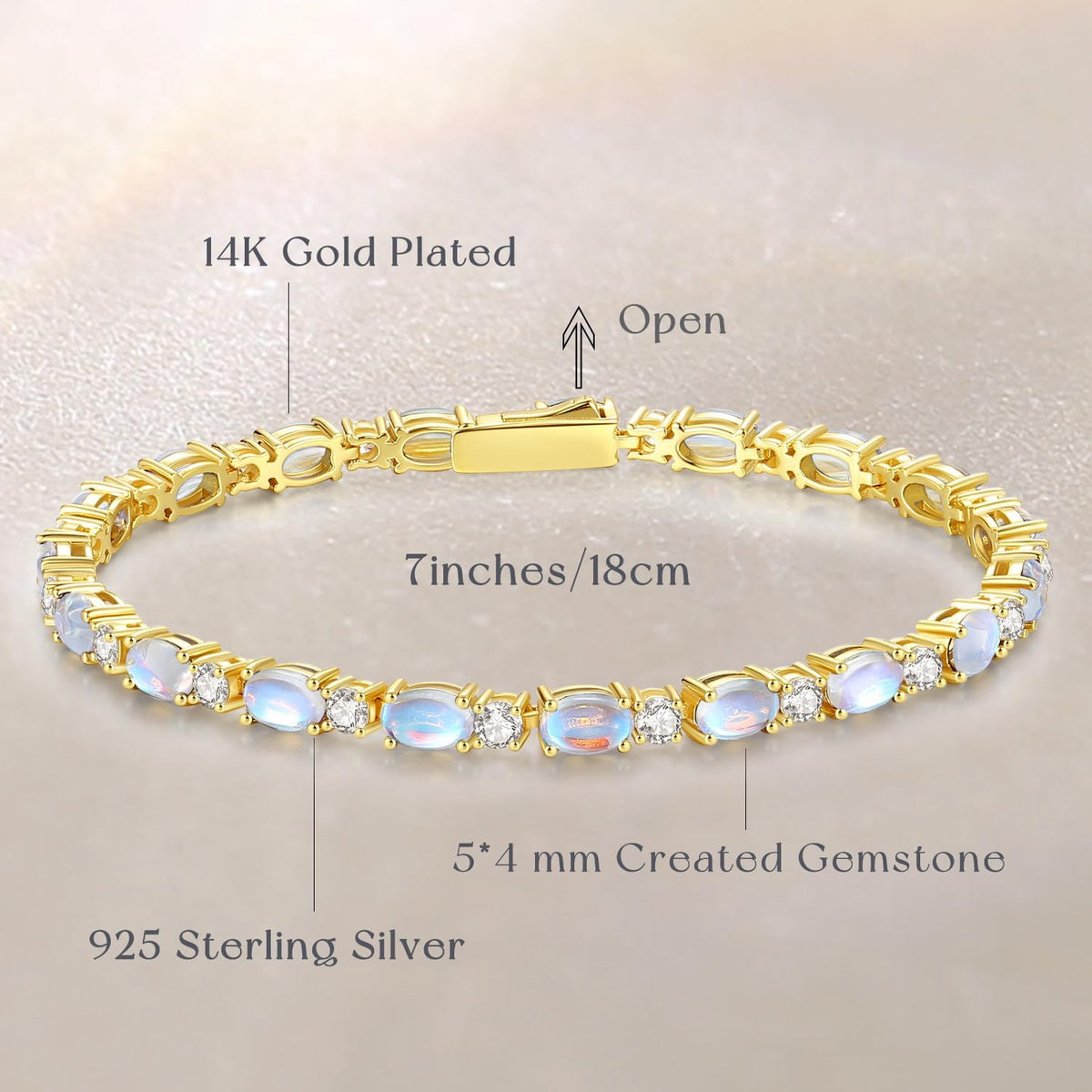 14K Gold Plated Silver Birthstone Tennis Bracelets for Women 7"