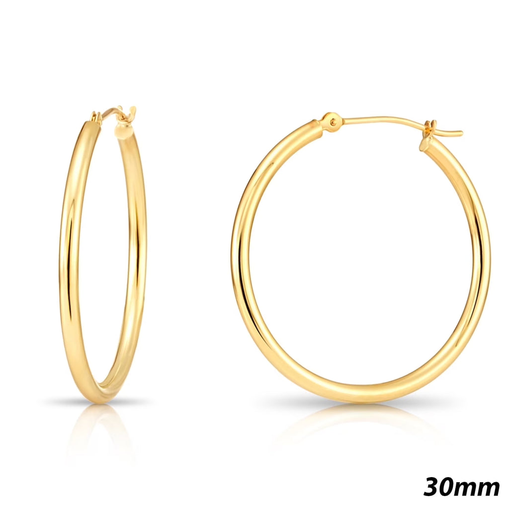 14K Yellow Gold Classic Polished round Gold Hoop Earrings (30Mm) for Women & Unisex