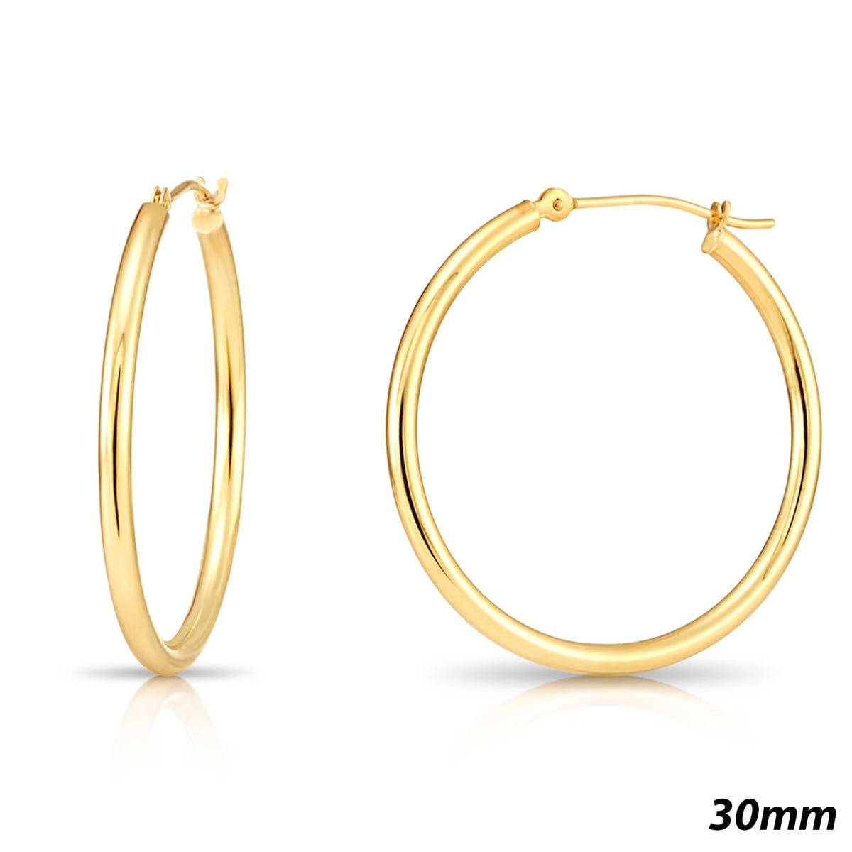 14K Yellow Gold Classic Polished round Gold Hoop Earrings (30Mm) for Women & Unisex