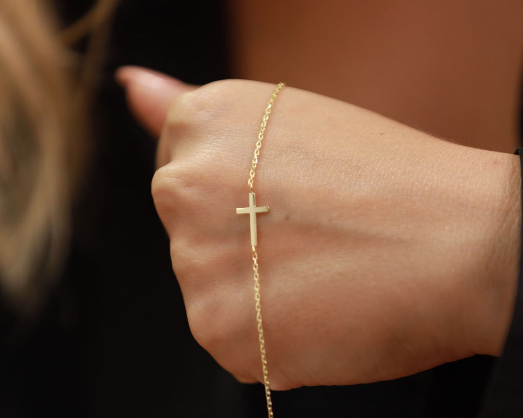 14K Gold Cross Bracelet - Dainty Cross Jewelry - Religious Bracelet - Cross Bracelet Women, Christian Gifts for Women - Communion Gift
