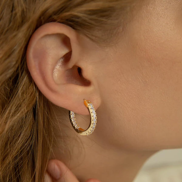 14K Gold Plated Hoop Earrings for Women, CZ Hoop Earrings