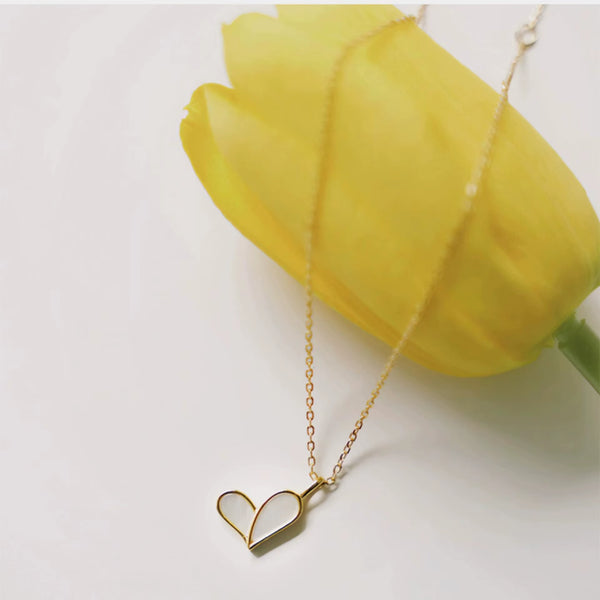 Fashion Jewelry 925 Sterling Silver Heart White Shell Pendant Necklaces 18K Gold Plated Clavicle Chain Necklaces for Women
