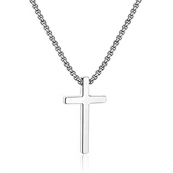 Men'S Stainless Steel Plain Cross Pendant Necklace in Black/Silver/Gold, Box Chain 18 Inches