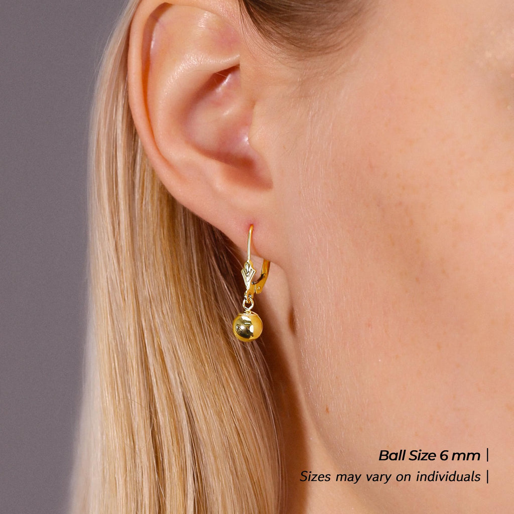 14K Gold Ball Drop Dangle Earrings with Lever-Backs, 14K Yellow Gold and 14K White Gold, Designed in New York City, by TILO Jewelry