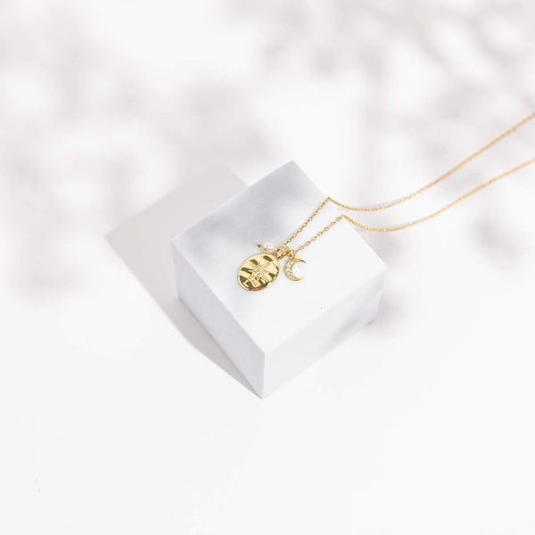 14K Gold Plated Engraved Coin Pendant Necklaces for Women