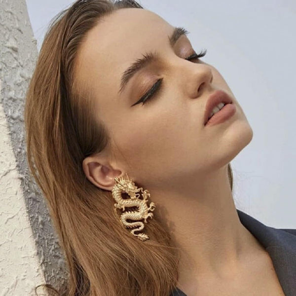 Punk Dragon Earrings, Ancient Chinese Dragon Dangle Earrings for Women, Bohemian Dragon Animal Vacation Earrings for Ladies, Vintage Dragon Statement Earrings Summer Boho Jewelry