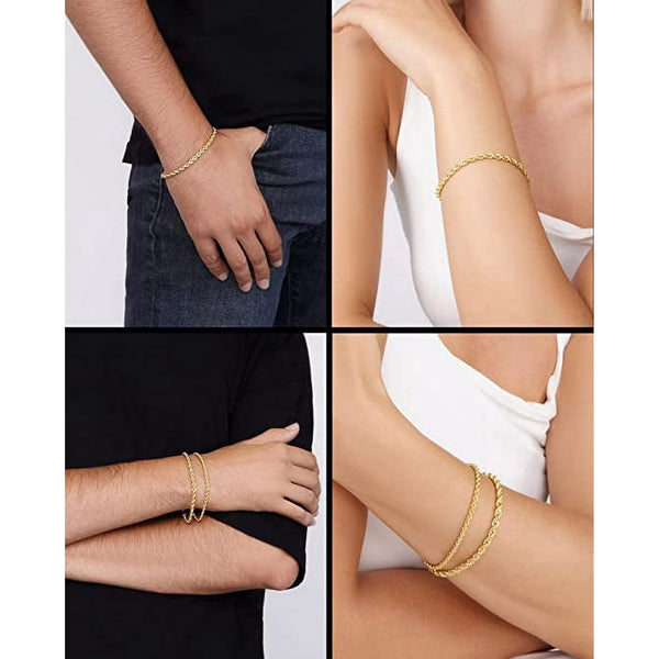 Gold Filled Chain Bracelet Collection - 14K Solid Yellow Gold Filled Rope Chain Bracelets (2.7Mm-3.8Mm) for Women and Men with Different Sizes (2.7Mm, 3.8Mm)