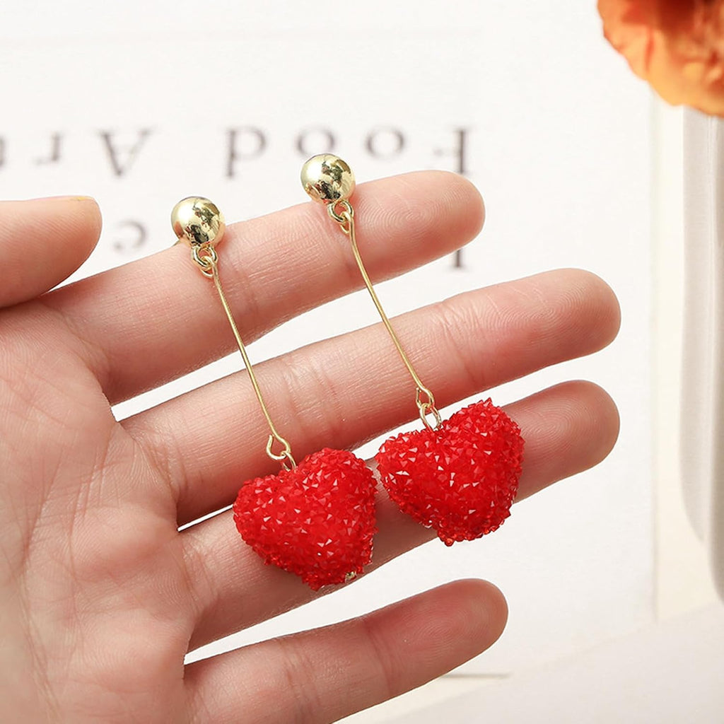Valentines Outfits for Women Valentines Earrings Heart Earrings for Women Sparkling Red Heart Rhinestone Dangle Earring Valentine'S Day Gifts for Her Valentine Jewelry Accessories
