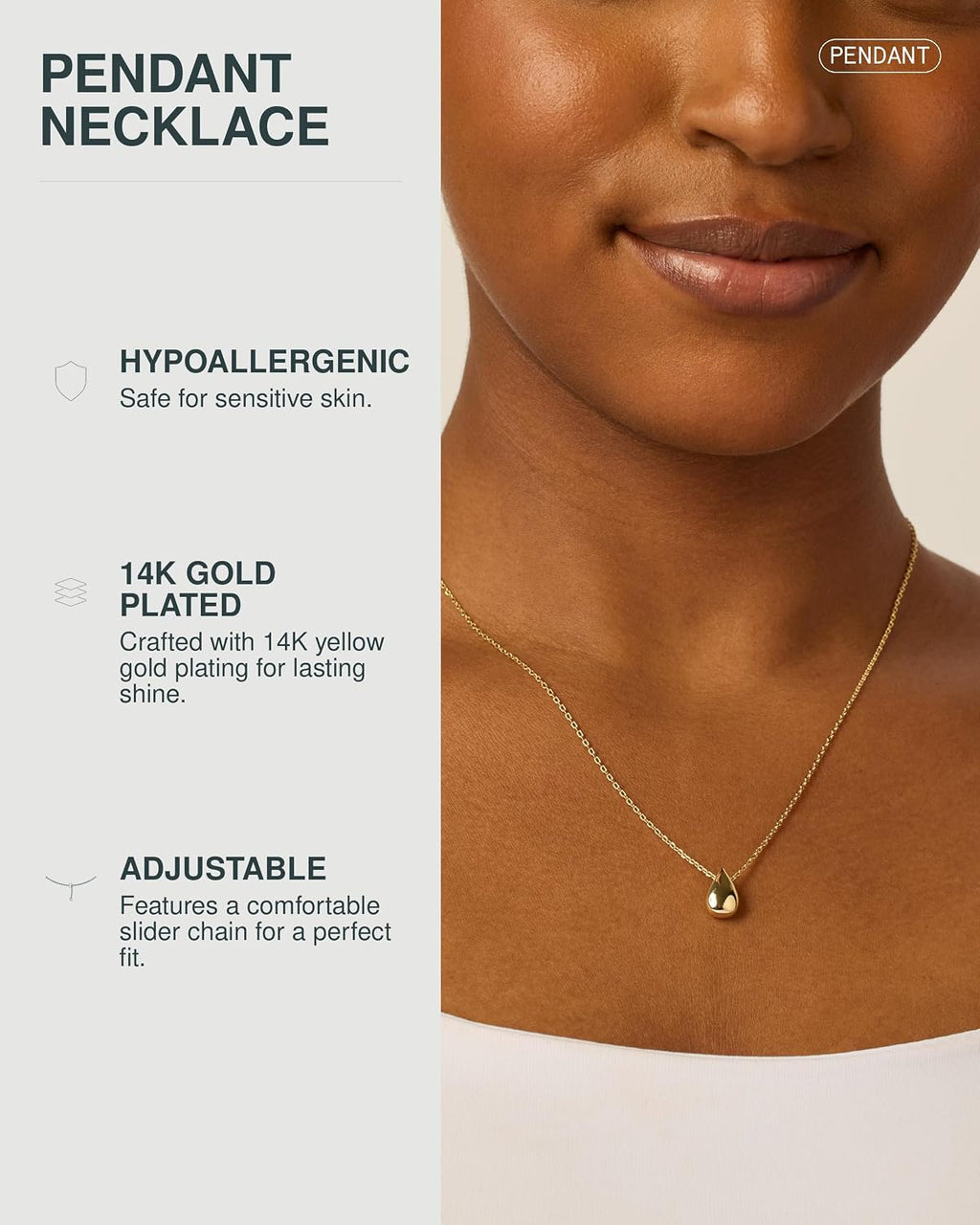 14K Gold Plated Dainty Pear Pendant Necklace for Women | Tear Pendant Necklaces