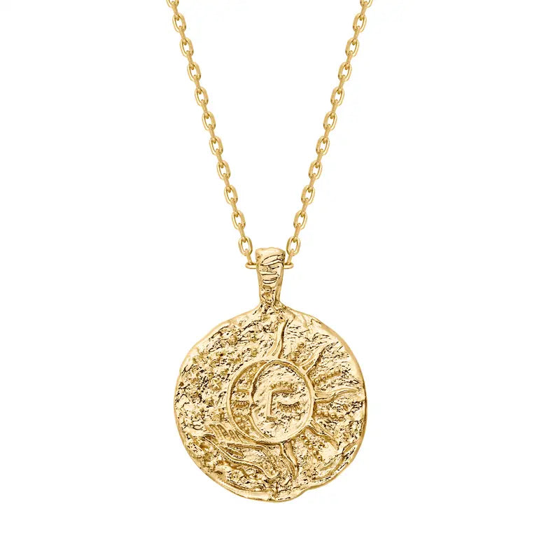 PAVOI 14K Gold Plated Engraved Coin Pendant Necklaces for Women - Byzantine Coin Pendants - Bohemian Necklace