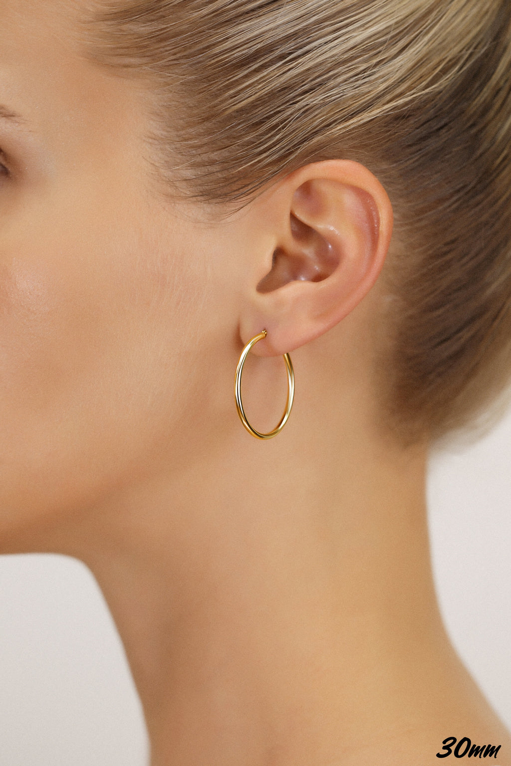 14K Yellow Gold Classic Polished round Gold Hoop Earrings (30Mm) for Women & Unisex