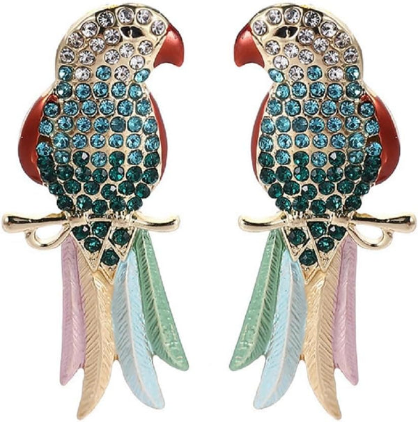 Tropical Parrot Tassel Earrings, Colorful Parrot Bird Dangle Earrings for Women, Bohemian Tree Branch Parrot Vacation Earrings for Ladies, Cute Animal Parrot Statement Earrings Summer Boho Jewelry