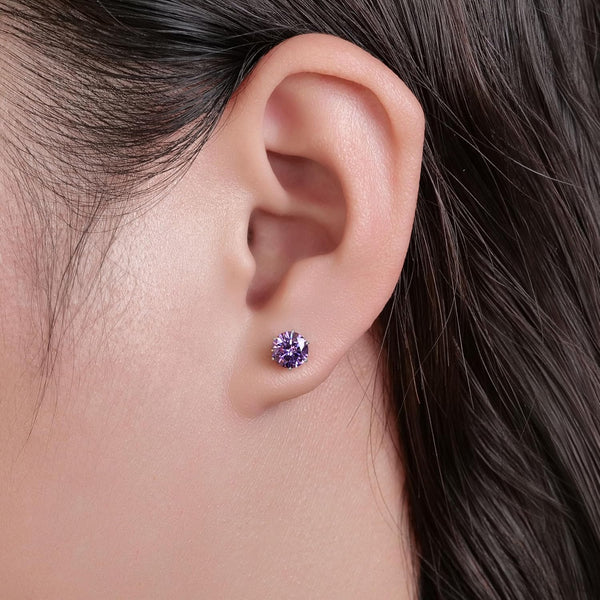 Implant Grade Titanium Stud Earrings 6MM Multicolor CZ for Women