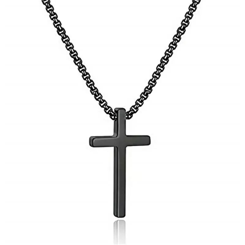 Men'S Stainless Steel Plain Cross Pendant Necklace in Black/Silver/Gold, Box Chain 18 Inches