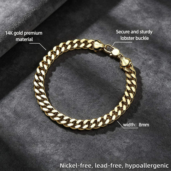 8Mm 14K Gold Cuban Chain Bracelet Miami for Men (7.5/8/8.5In)