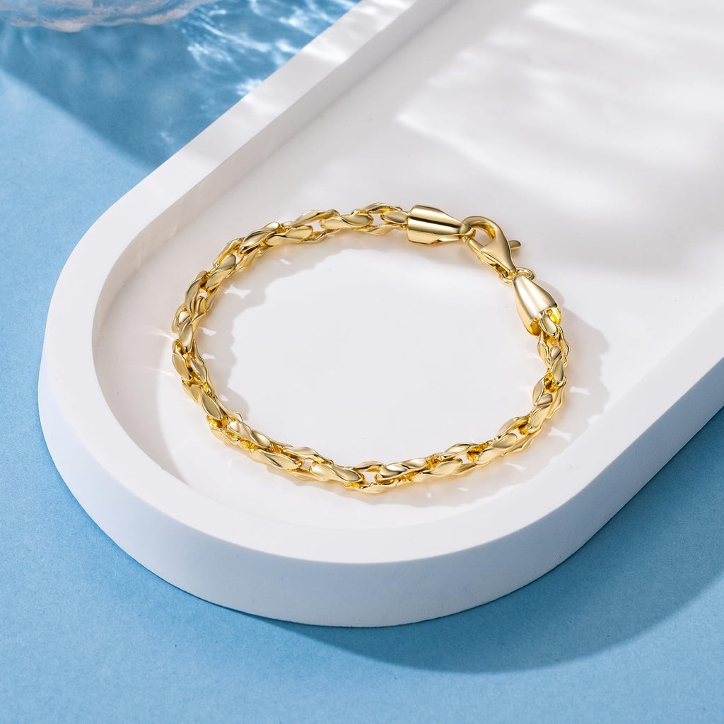 Gold Bracelets for Women 14K Gold Bracelet Dainty Bracelets for Womens Braided Chain Bracelet for Women Men 6.5/7/7.5/8/9In