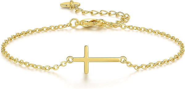 14K Gold Bracelets for Women Gold Bracelet for Womens Reliable Dainty Cross Bracelet for Womens Thin Charm Trendy Cross Bracelets for Women
