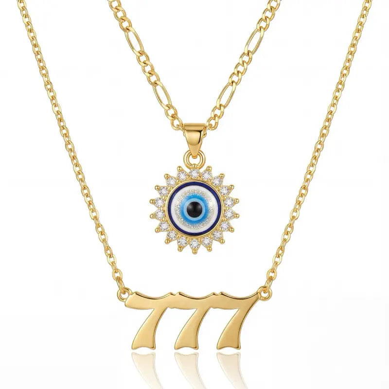 Angel Number and Evil Eye Necklace Set