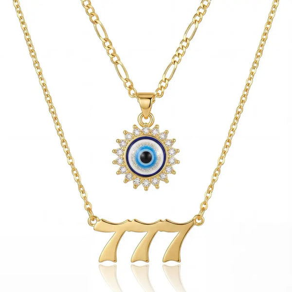 Angel Number and Evil Eye Necklace Set
