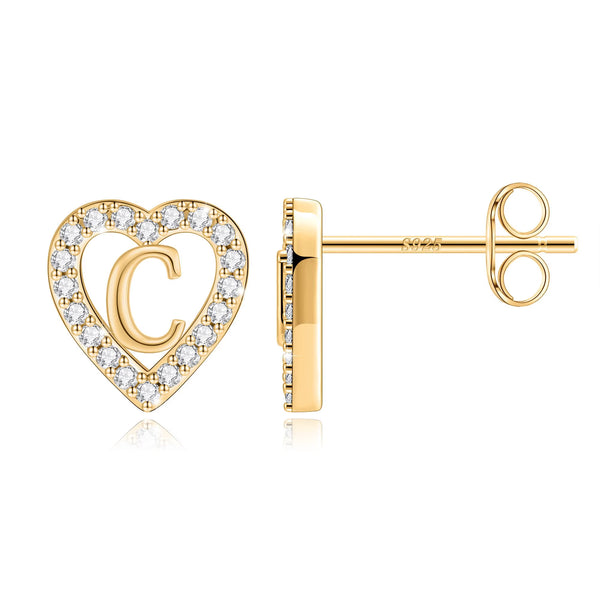4 5 6 7 8 9 10 11 12 13 14 15 16 Year Old Birthday Gifts for Tween Teen Teenage Girl Gift Idea Cz Initial A-Z Heart Stud Earrings for Women Jewelry