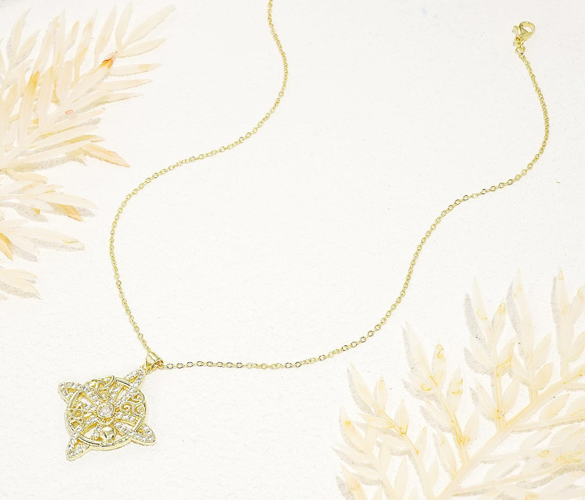 Pendant Necklace for Women Celtic Knot Necklaces 18K Gold Plate Witches Knot Necklace