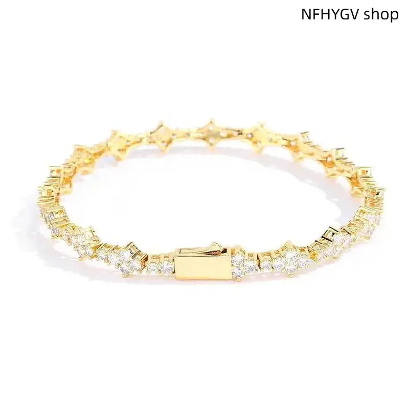 Wrist Jewelry, 6.5Mm Gold Plated CZ Tennis Bracelet, Classic Unisex Ornament, Fine Polished Accessory, Timeless Elegant Wear for Leisure Time, Events and Everyday Styling for Men and Women
