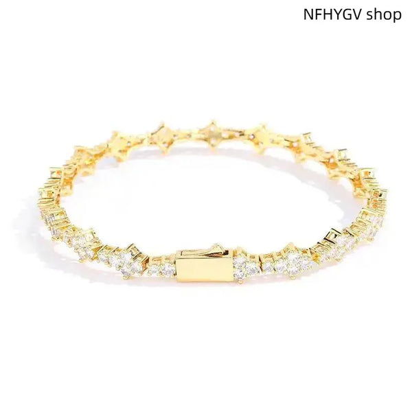 Wrist Jewelry, 6.5Mm Gold Plated CZ Tennis Bracelet, Classic Unisex Ornament, Fine Polished Accessory, Timeless Elegant Wear for Leisure Time, Events and Everyday Styling for Men and Women