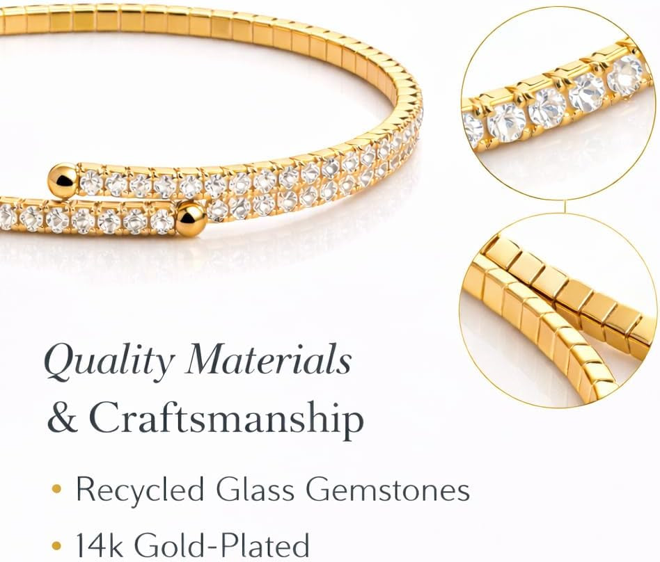 Stretch Tennis Bracelet for Women – Gold Comfort Fit, No Clasp Flexible Design with Crystal Accents, Minimalist Stackable Jewelry