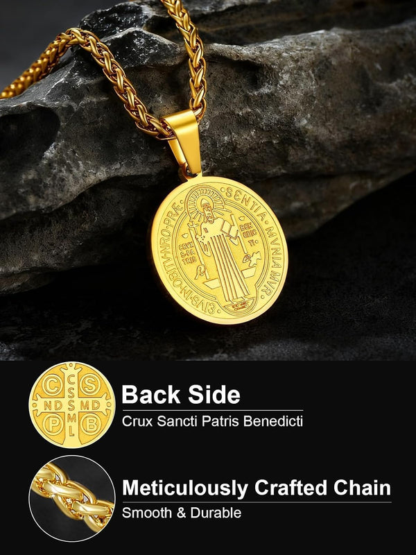 St Michael Pendant Necklace St Benedict Medals Necklace for Men, 22"-24"