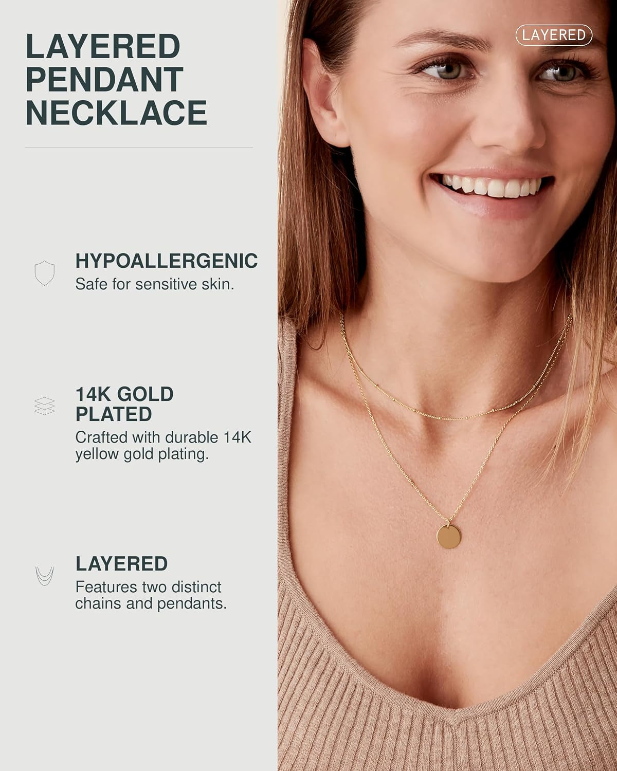 14K Gold Plated Layering Necklaces for Women, Cute Motif Pendants