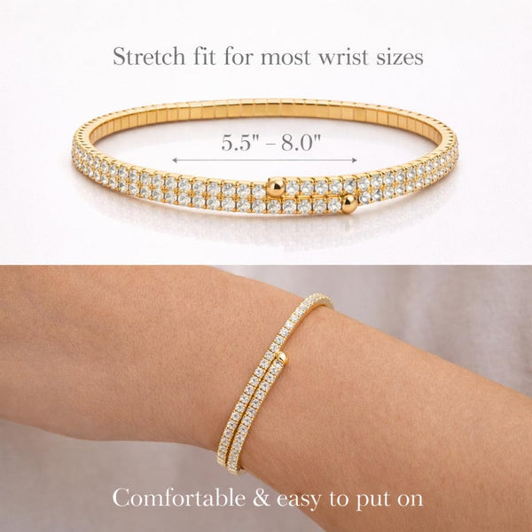 Stretch Tennis Bracelet for Women – Gold Comfort Fit, No Clasp Flexible Design with Crystal Accents, Minimalist Stackable Jewelry